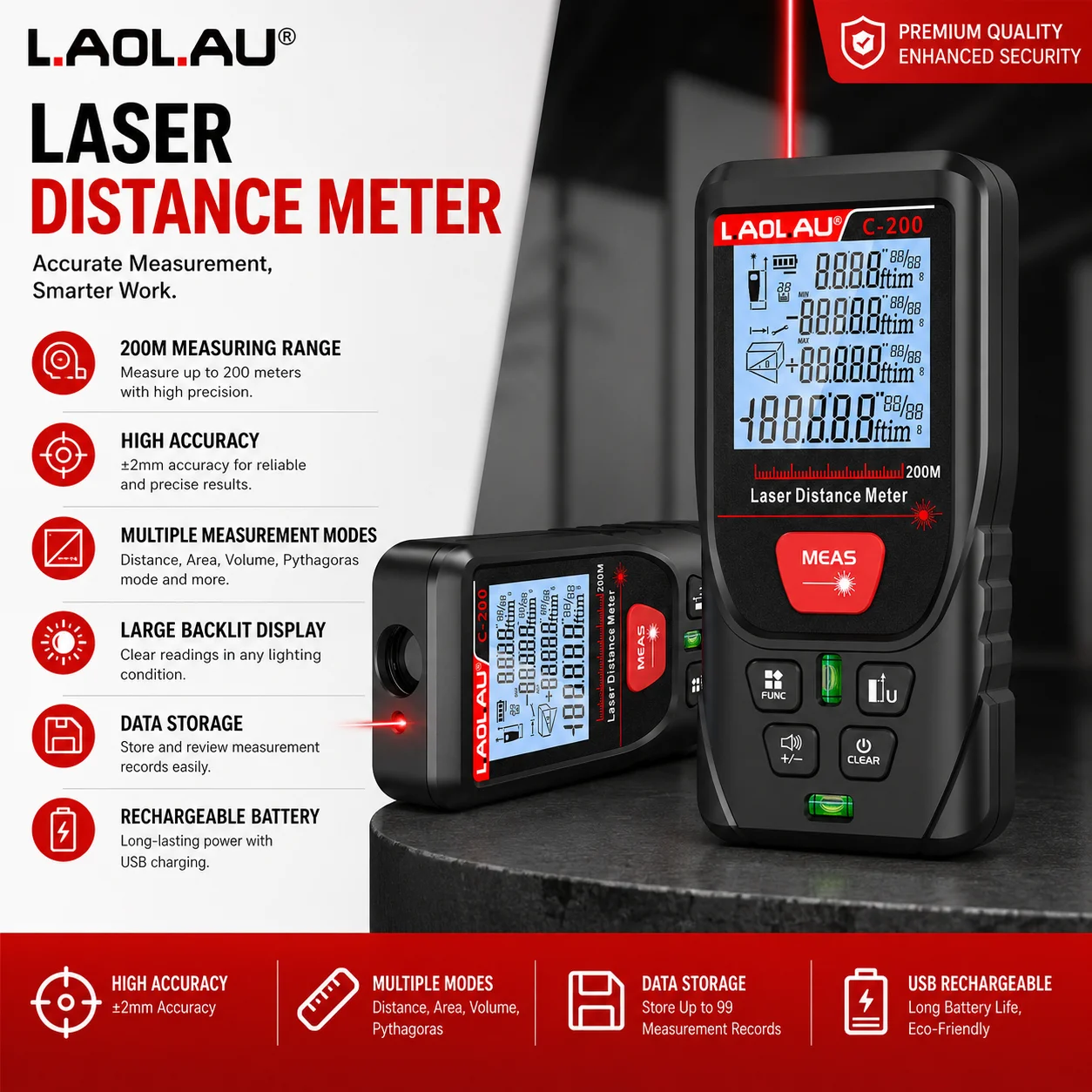 Industrial Laser Rangefinder - LAOLAU Digital Laser Range Finder RED/Green
